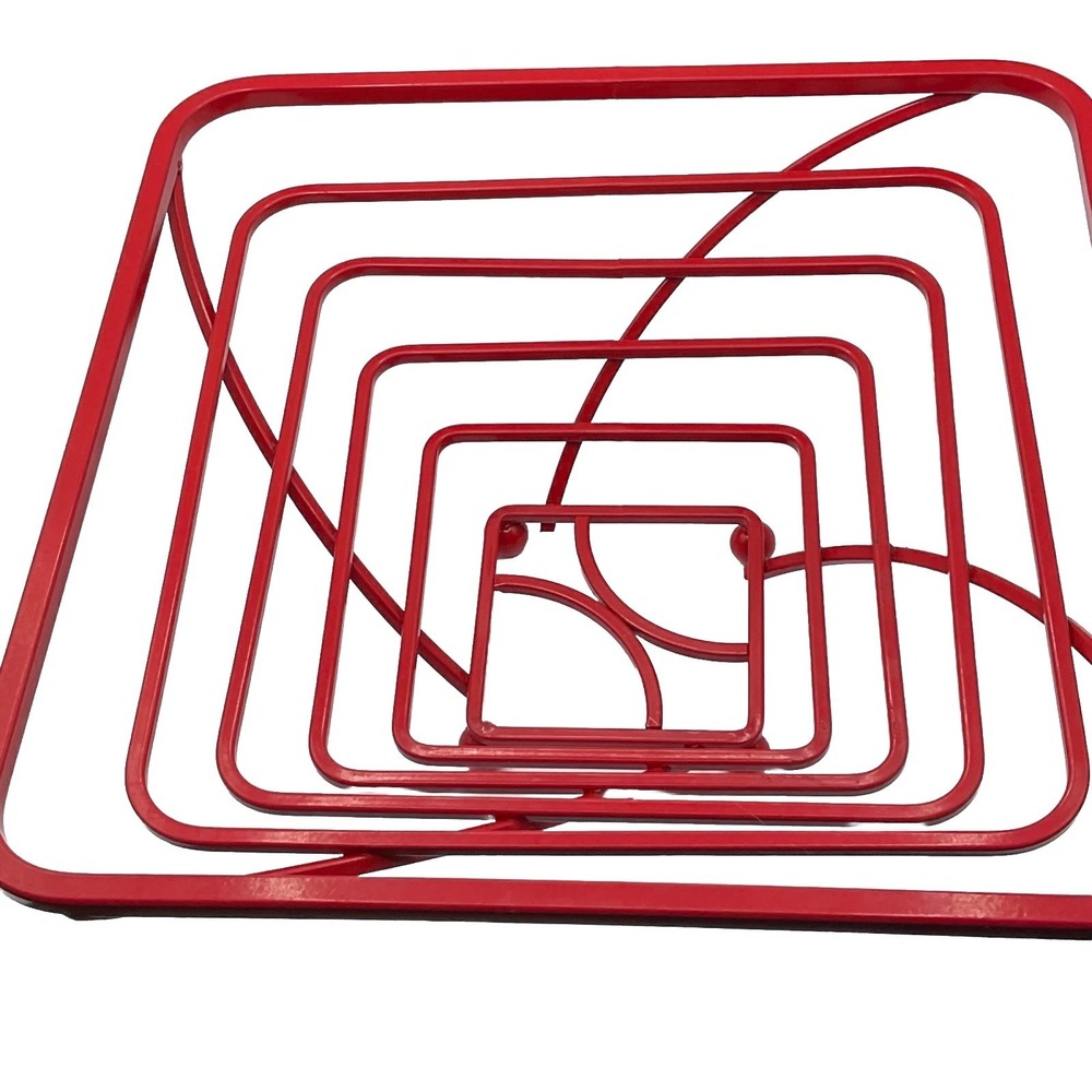 Vintage Mid Century Modern MCM Atomic Red Metal Square Wire Fruit Bowl Holder - Picture 3 of 10